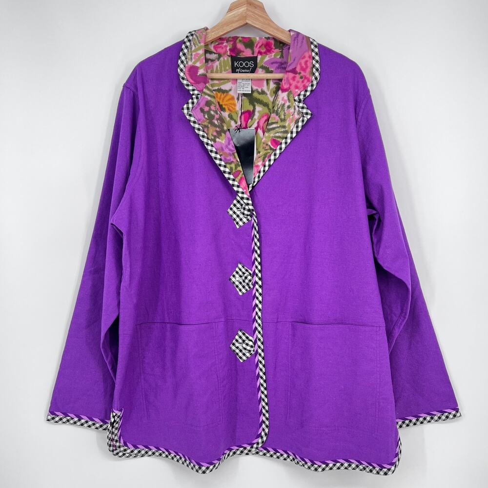 Koos of Course Linen Blend Reversible Blazer Jacket Womens 1X Purple Multi NEW